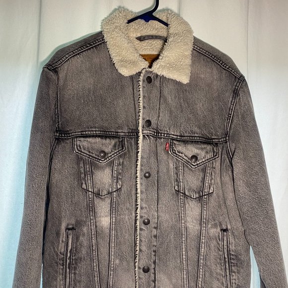 LEVI'S PREMIUM STONEWASHED SHERPA LINED DENIM JACKET SIZE MENS MEDIUM - Picture 1 of 16